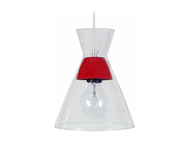 Suspension conique verre  rouge 85 cm.