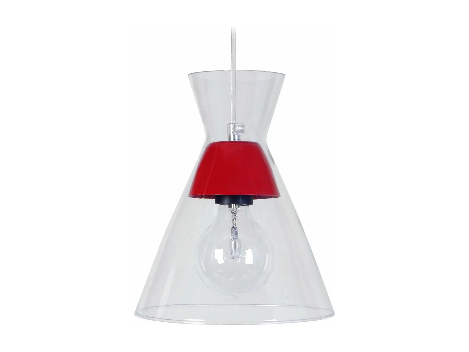 Suspension conique verre  rouge 85 cm.