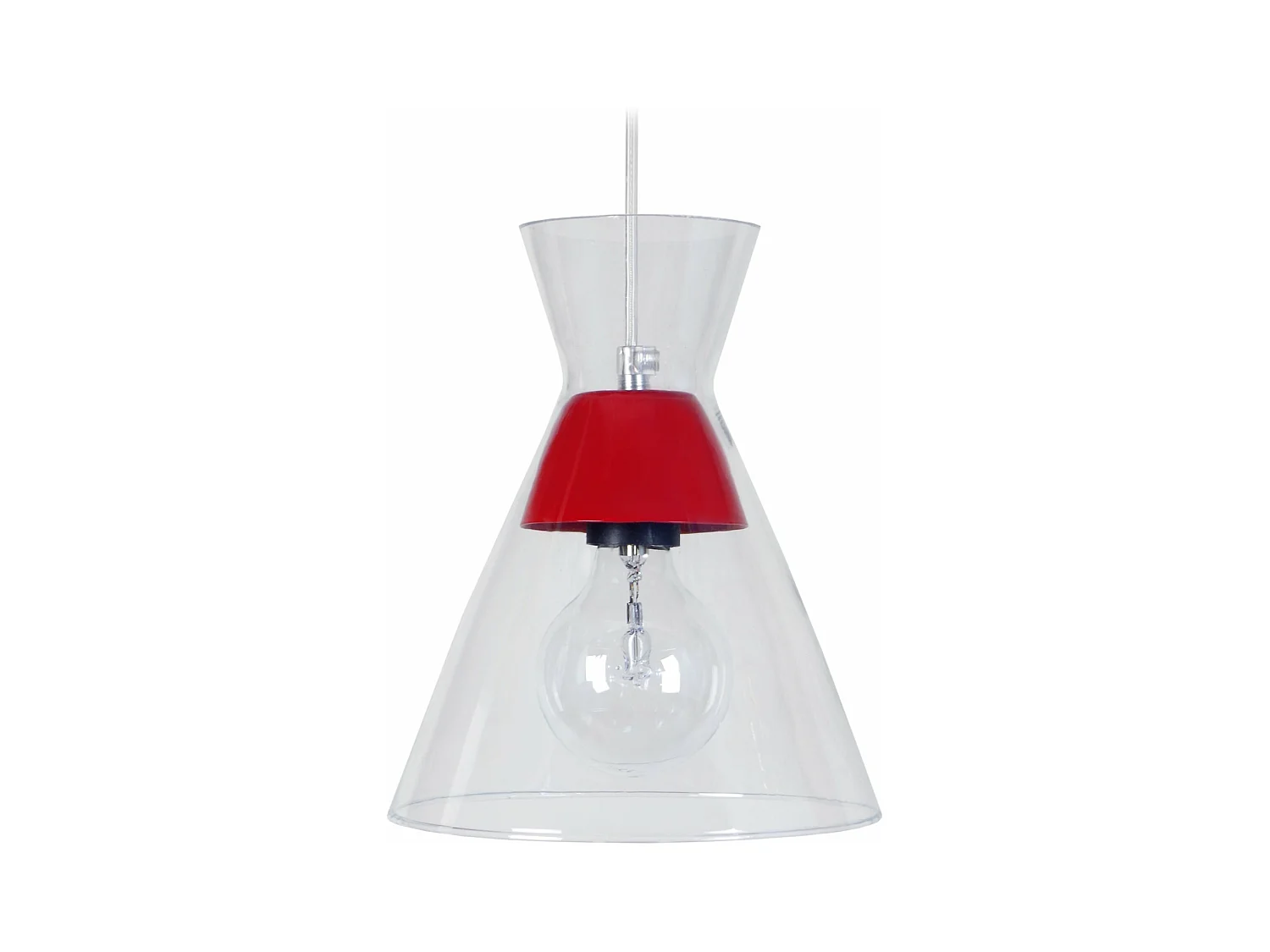 Suspension conique verre  rouge 85 cm.