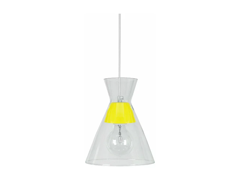 Suspension conique verre  jaune 85 cm.