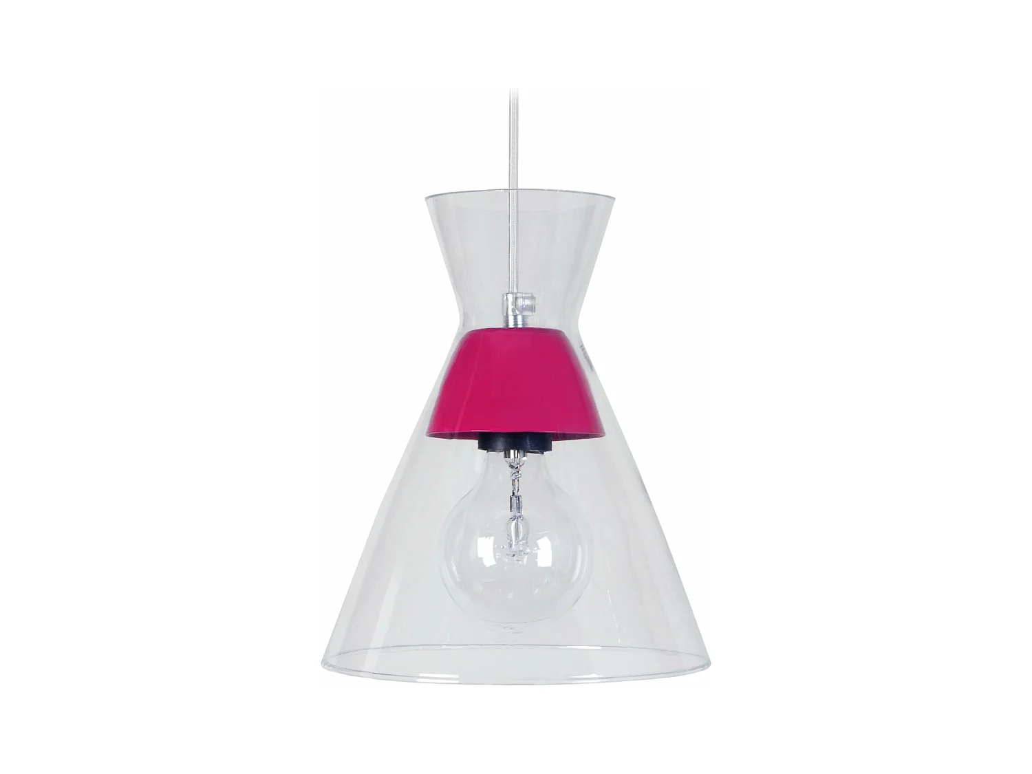 Suspension conique verre  rose 85 cm.