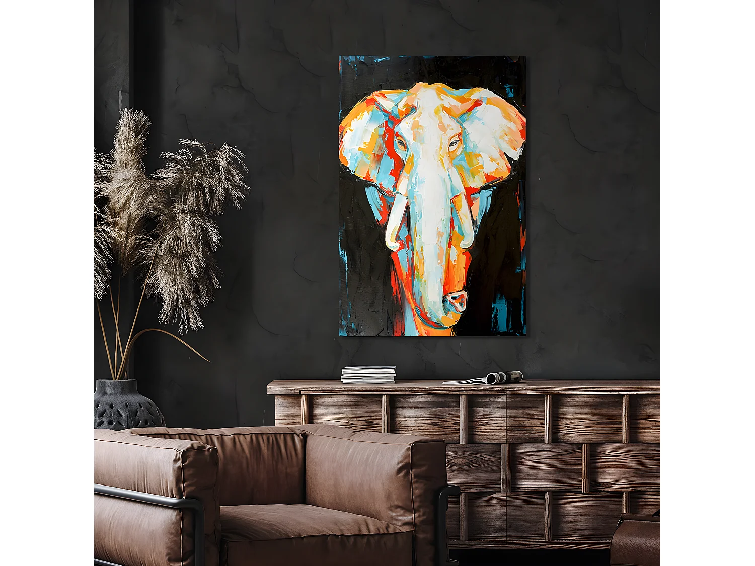 Tableau sur toile éléphant coloré 65x97 cm