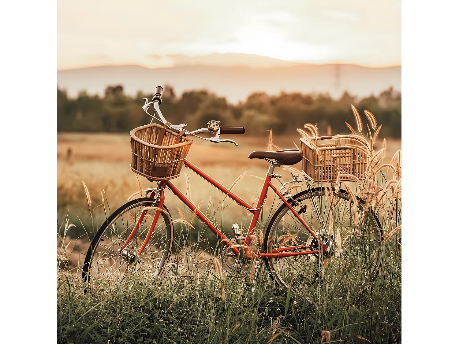 Tableau sur toile vélo dans les blés 30x30 cm
