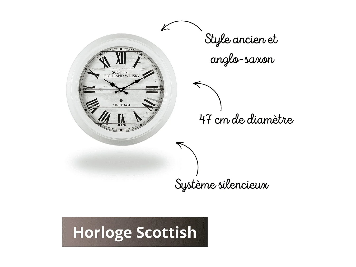 Horloge Scottish blanc 47 cm