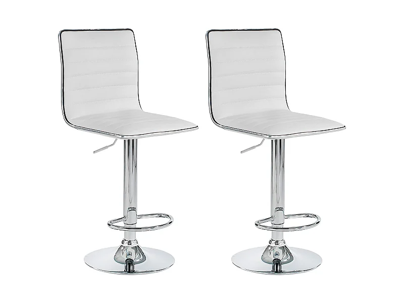 Lot de 2 tabourets de bar ROCA chaise haute droite pour cuisine/comptoir, réglable en hauteur et pivotante, en synthétique blanc
