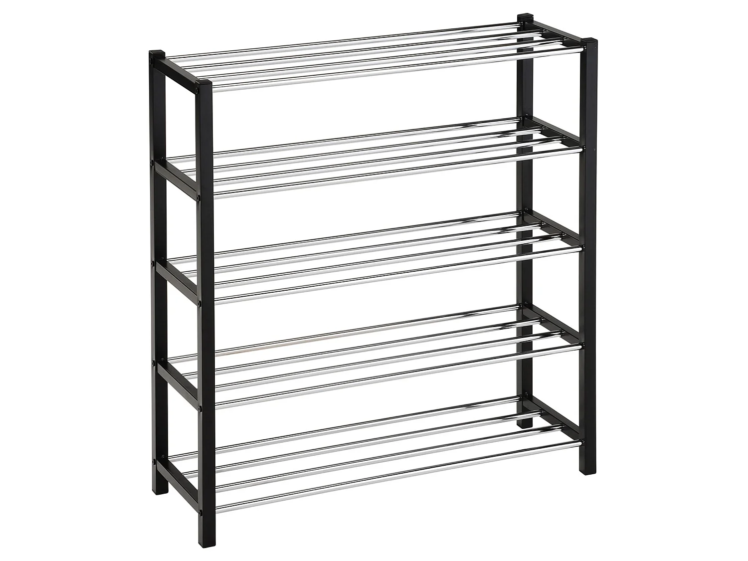 Etagère à chaussures DUBLIN rangement porte-chaussures avec 5 niveaux pour 20 paires en métal chromé et laqué noir