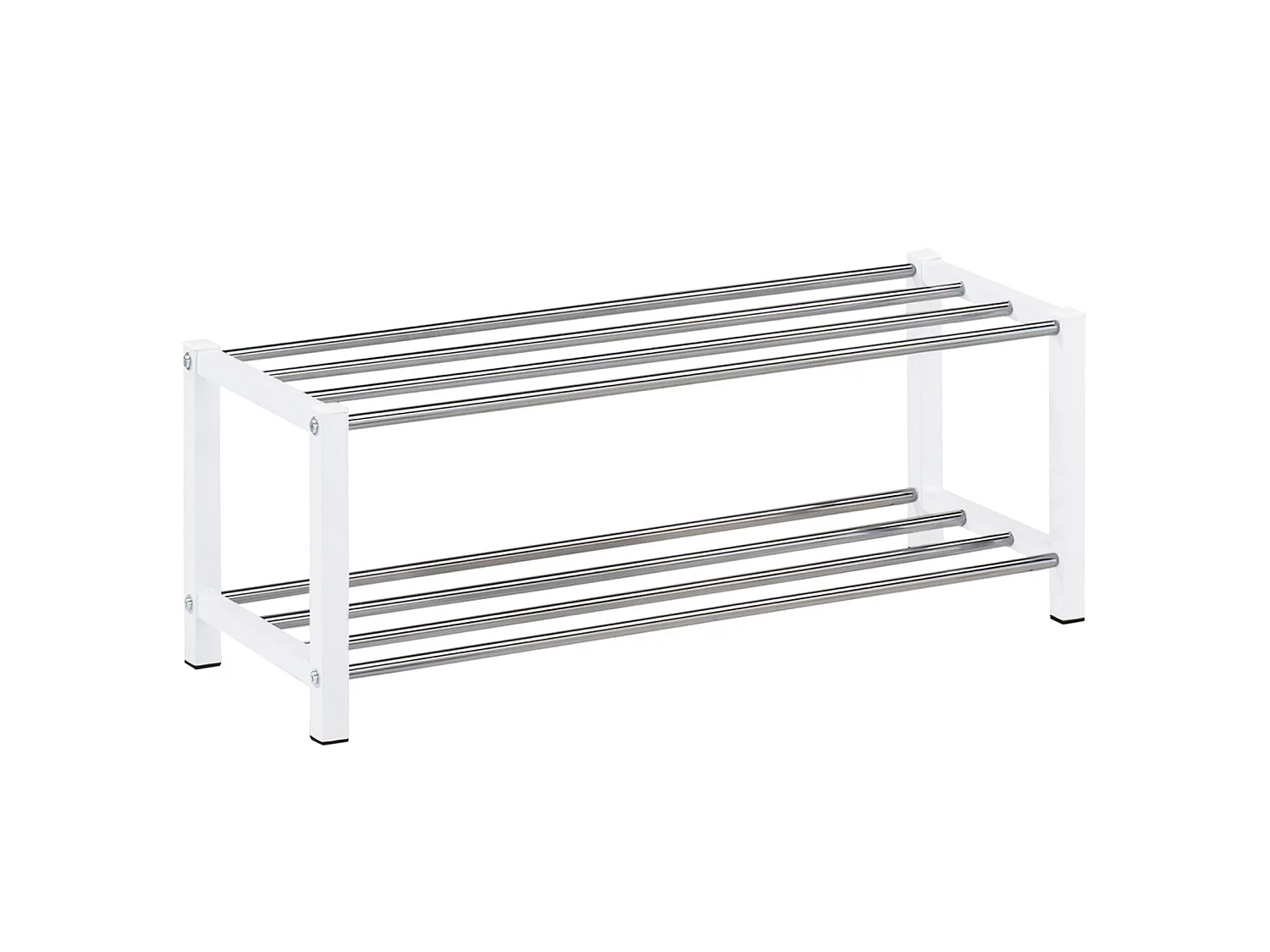 Étagère à chaussures DUBLIN rangement porte-chaussures avec 2 niveaux pour 8 paires en métal chromé et laqué blanc