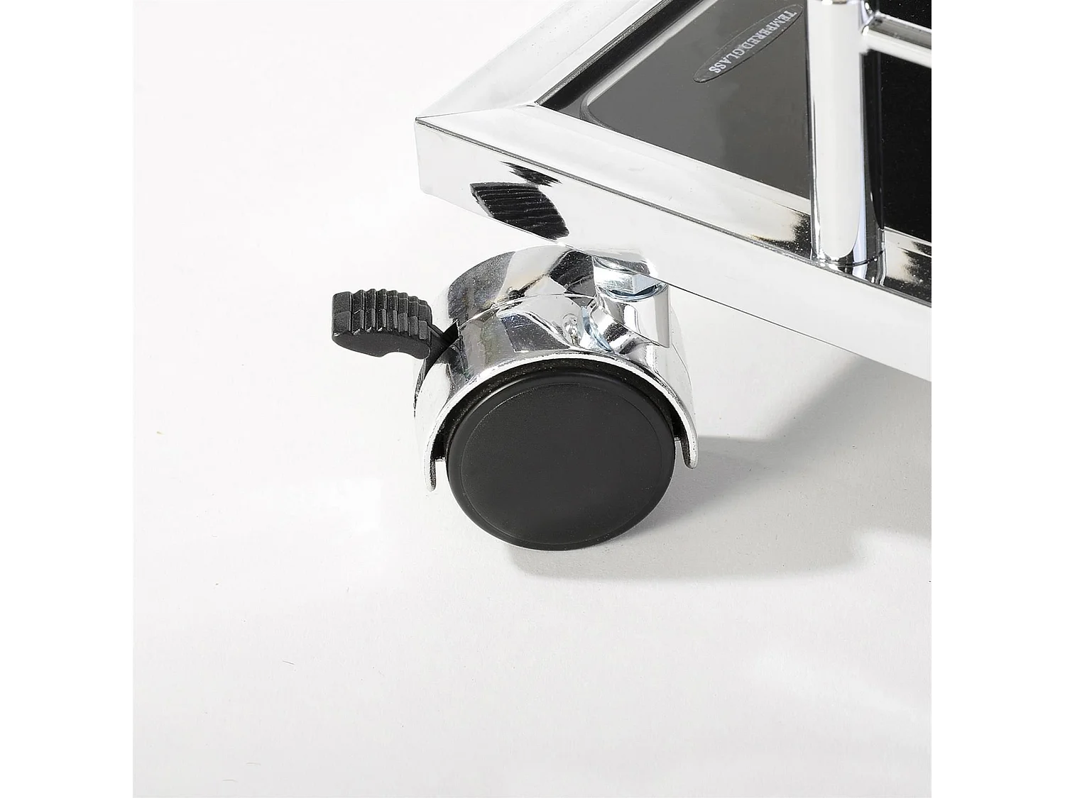 Chariot de service EVO chariot à thé et boisson desserte de cuisine à roulettes en métal chromé, 2 plateaux en verre trempé noir