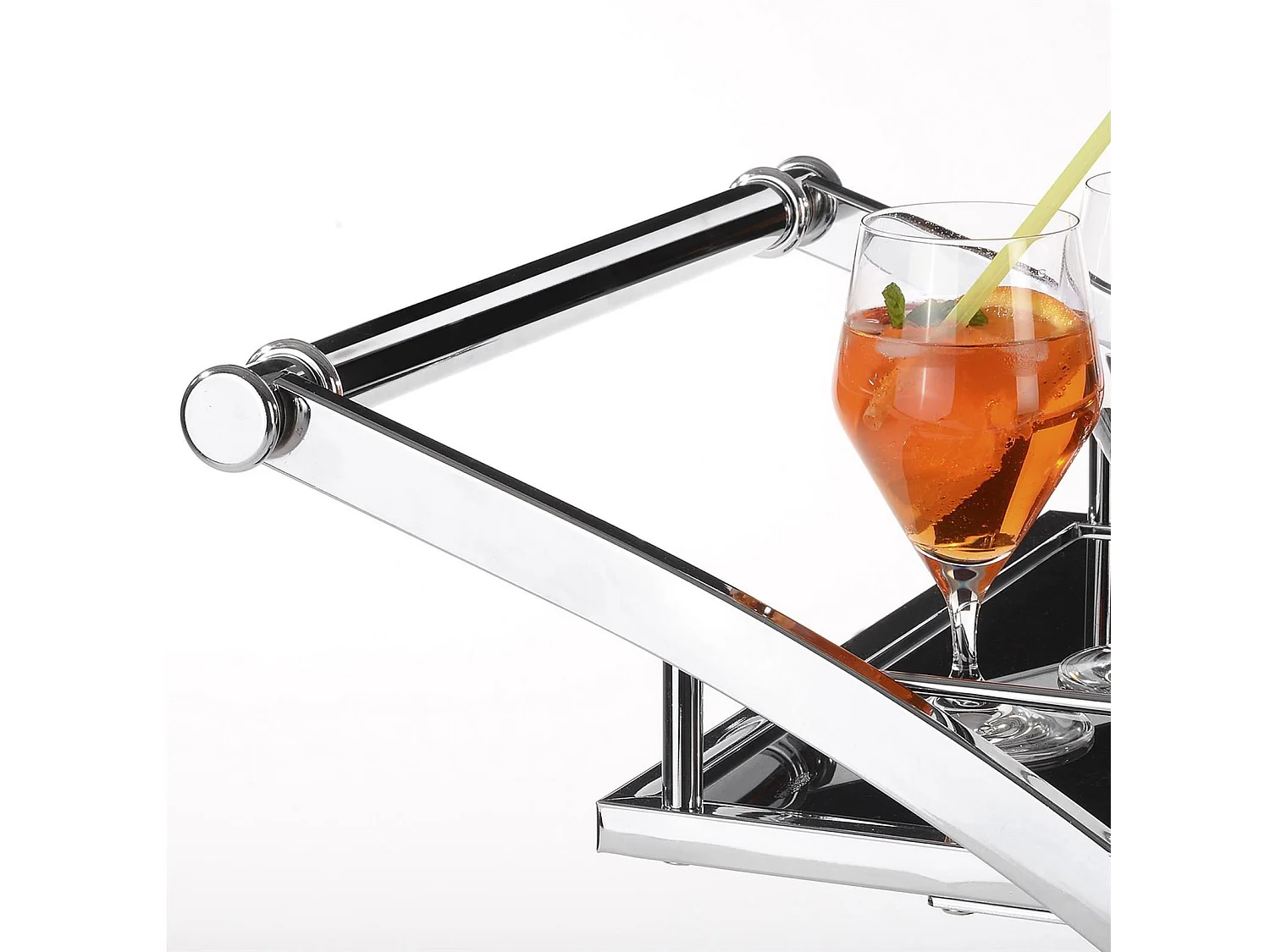 Chariot de service EVO chariot à thé et boisson desserte de cuisine à roulettes en métal chromé, 2 plateaux en verre trempé noir