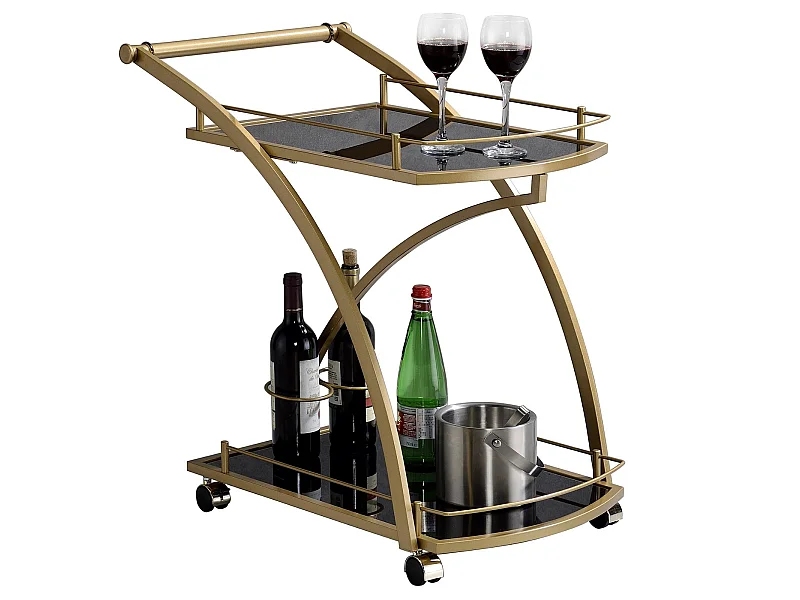 Chariot de service EVO chariot à thé et boisson desserte de cuisine à roulettes en métal doré 2 plateaux en verre trempé noir