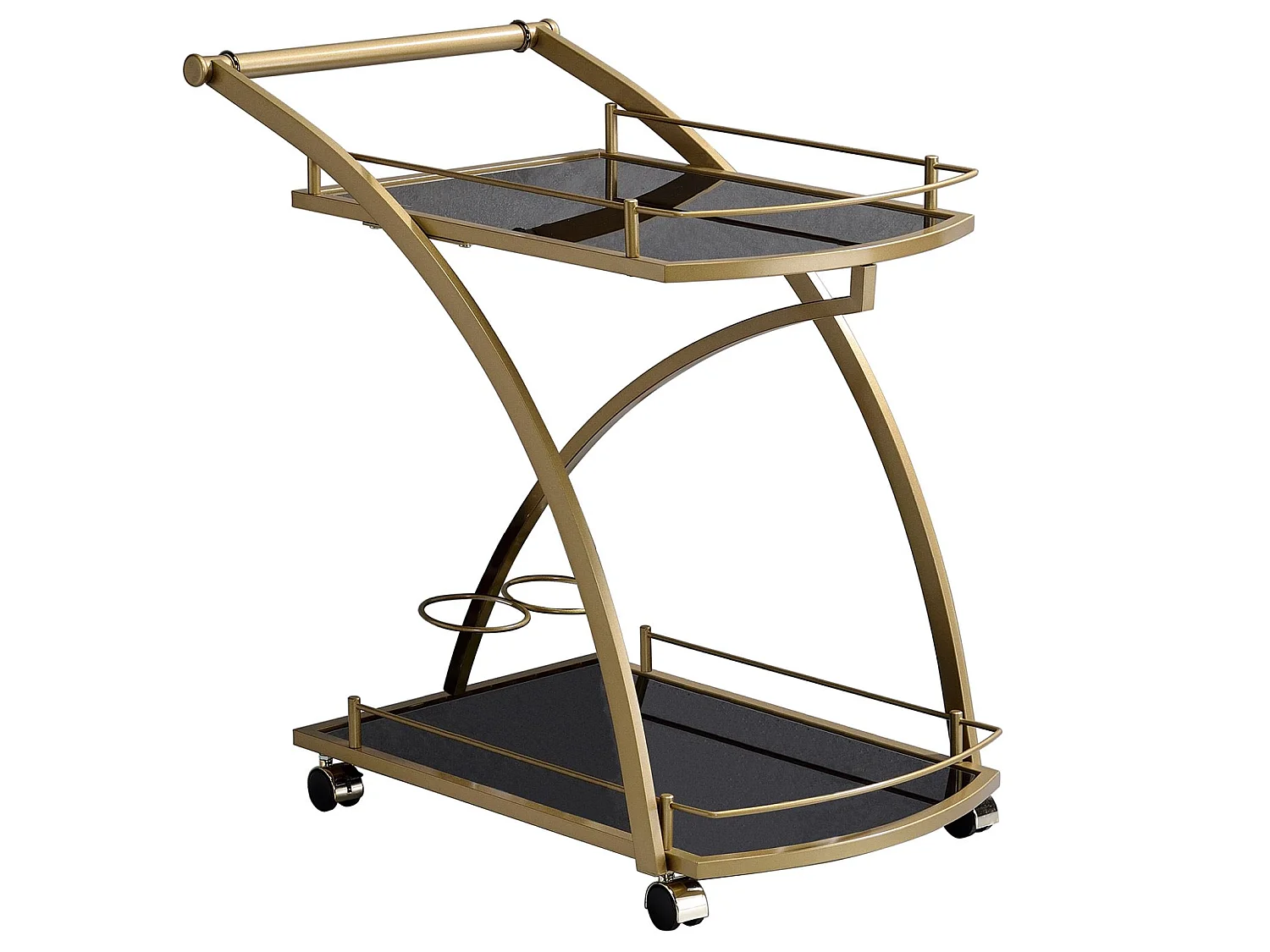 Chariot de service EVO chariot à thé et boisson desserte de cuisine à roulettes en métal doré 2 plateaux en verre trempé noir