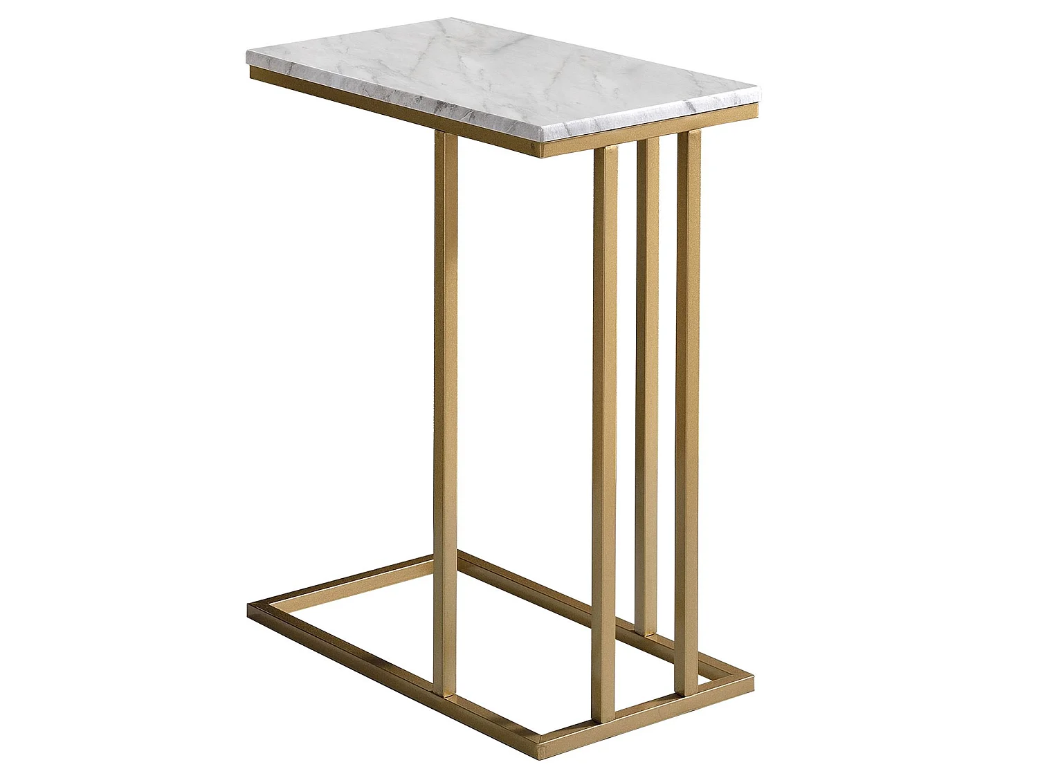 Bout de canapé CARLOTA en métal doré et plateau rectangulaire en MDF décor marbre blanc, table d'appoint table à café table basse