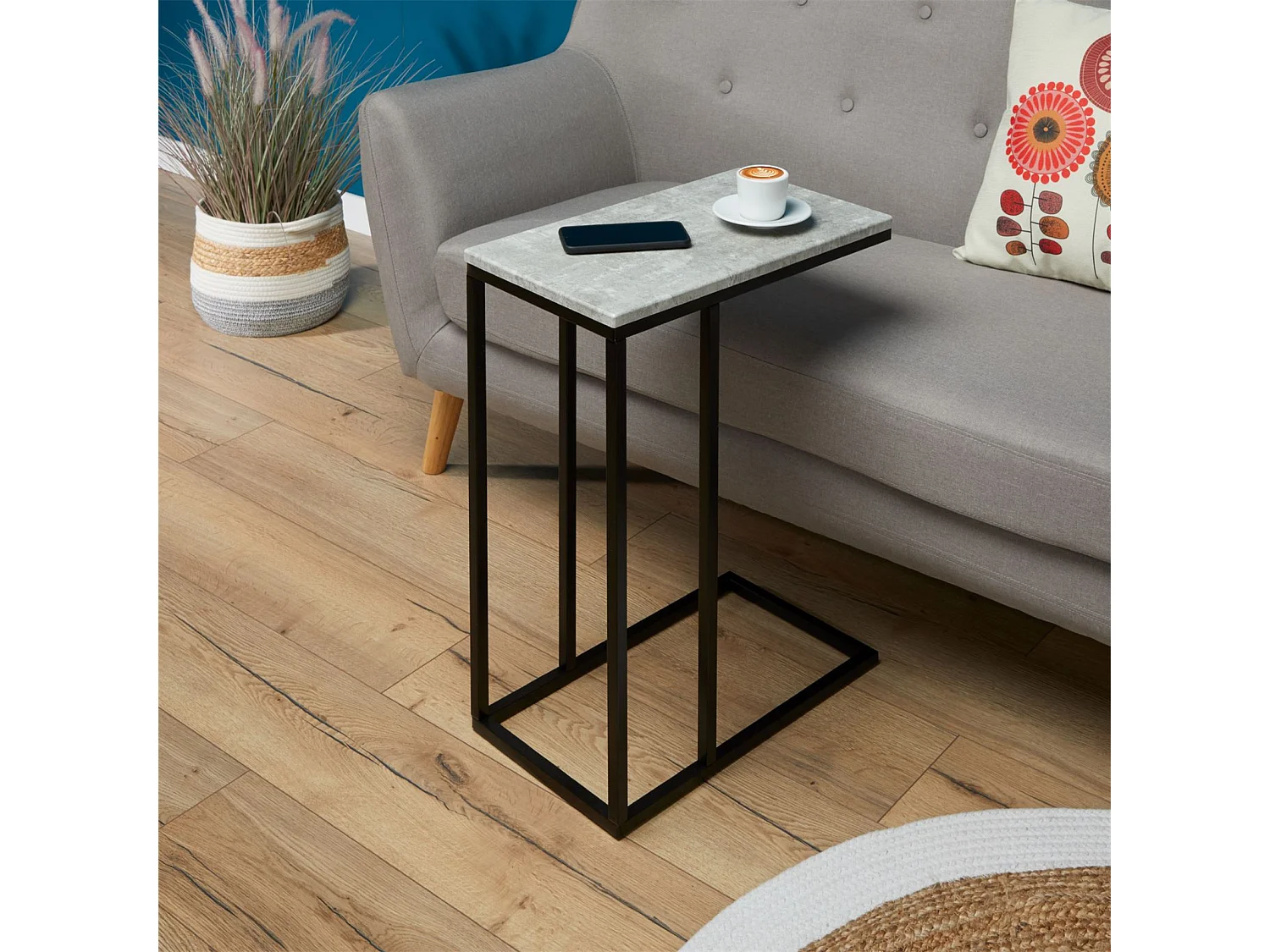 Bout de canapé DEBORA table d'appoint table à café table basse de salon cadre en métal noir et plateau en MDF décor béton