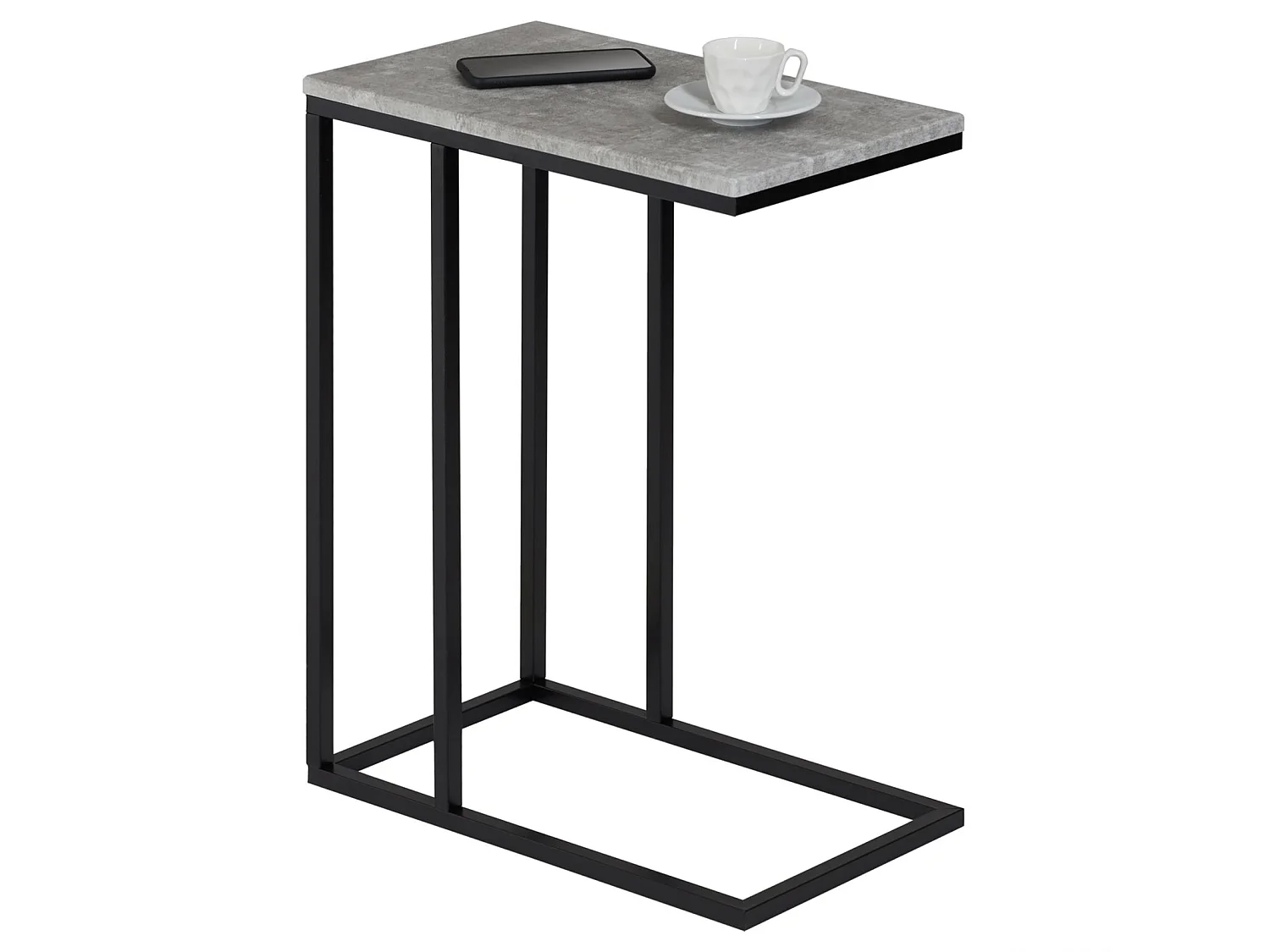 Bout de canapé DEBORA table d'appoint table à café table basse de salon cadre en métal noir et plateau en MDF décor béton