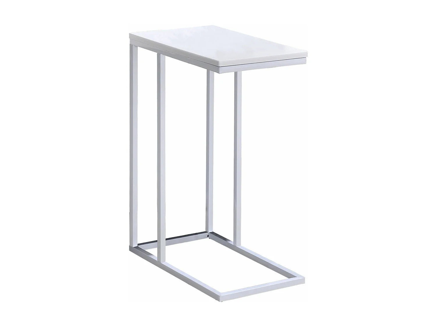 Bout de canapé DEBORA table d'appoint table basse de salon cadre en métal blanc plateau rectangulaire en MDF blanc mat