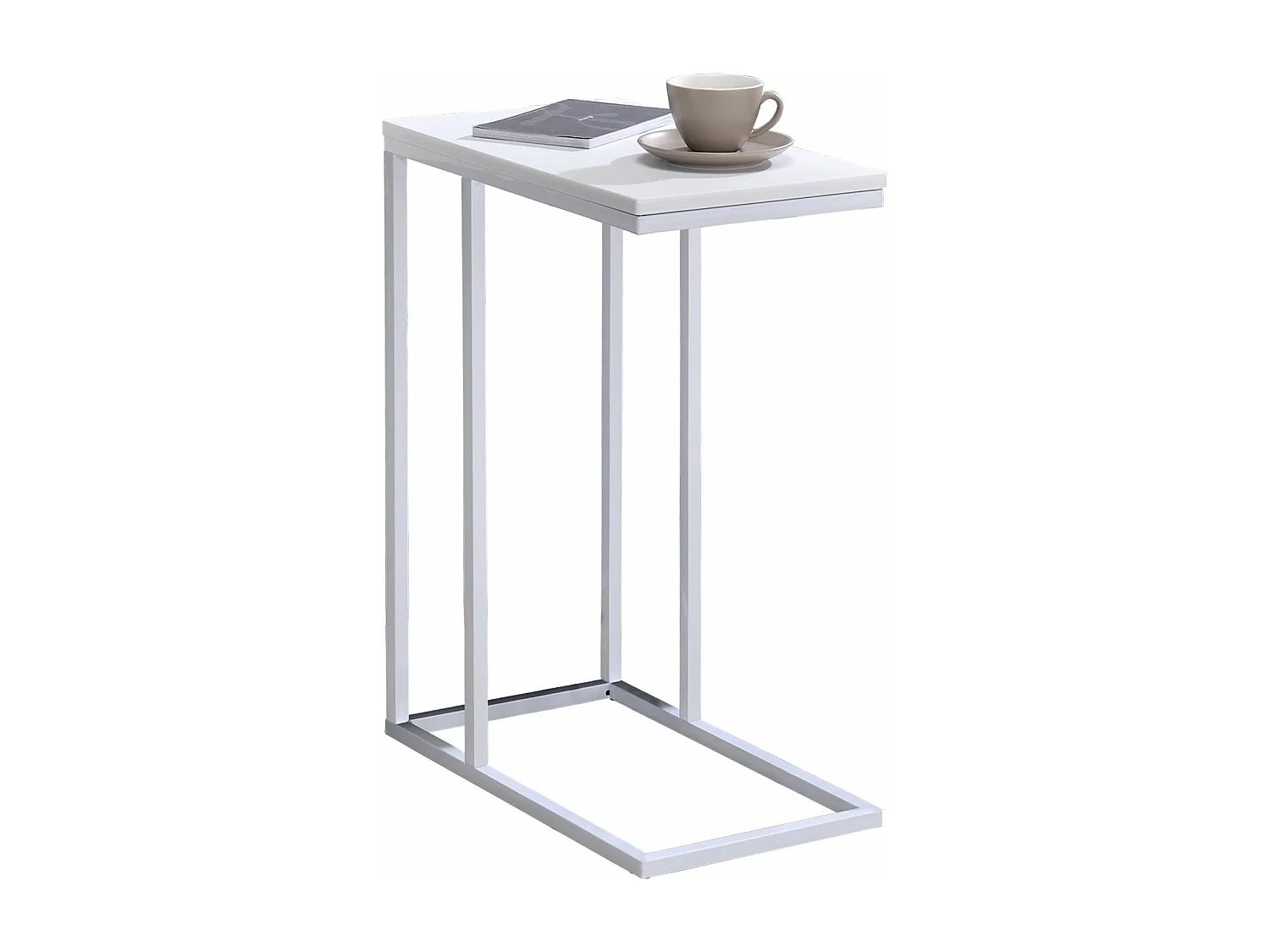 Bout de canapé DEBORA table d'appoint table basse de salon cadre en métal blanc plateau rectangulaire en MDF blanc mat
