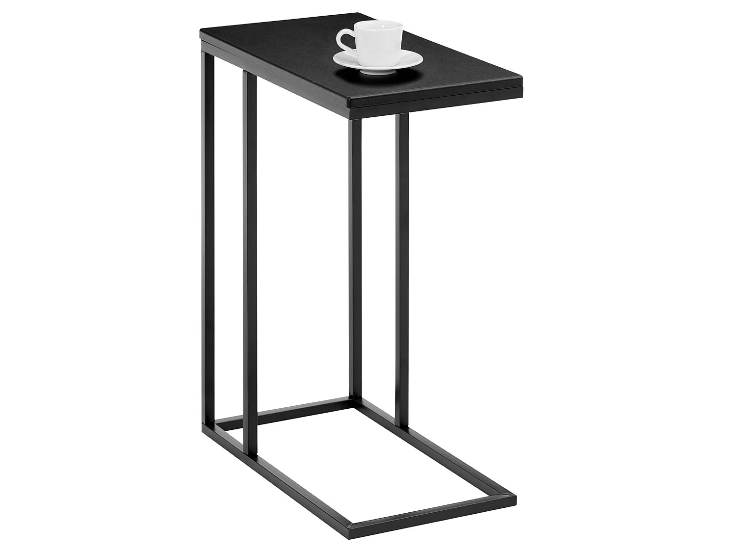 Bout de canapé DEBORA table d'appoint table basse de salon cadre en métal noir et plateau rectangulaire en MDF noir mat