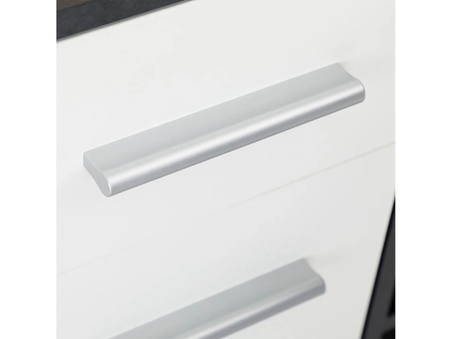 Bureau d'angle CARMEN table avec meuble de rangement intégré 4 étagères 1 porte et 1 tiroir, béton foncé/blanc