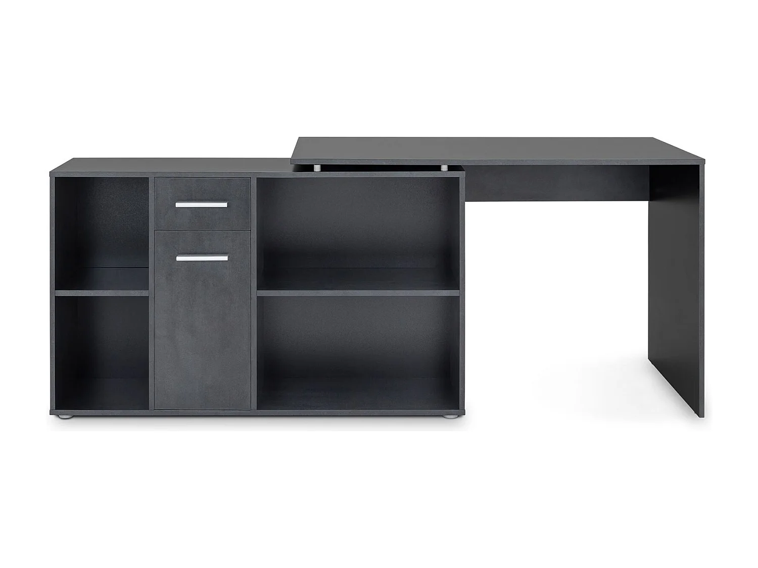 Bureau d'angle CARMEN table avec meuble de rangement intégré 4 étagères 1 porte et 1 tiroir, décor béton foncé