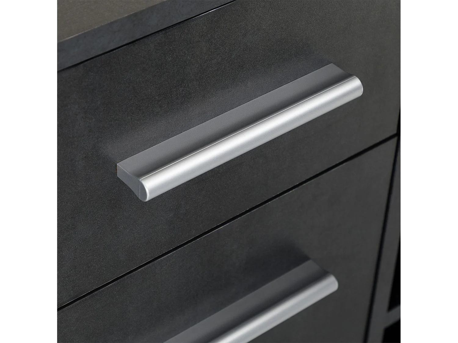 Bureau d'angle CARMEN table avec meuble de rangement intégré 4 étagères 1 porte et 1 tiroir, décor béton foncé