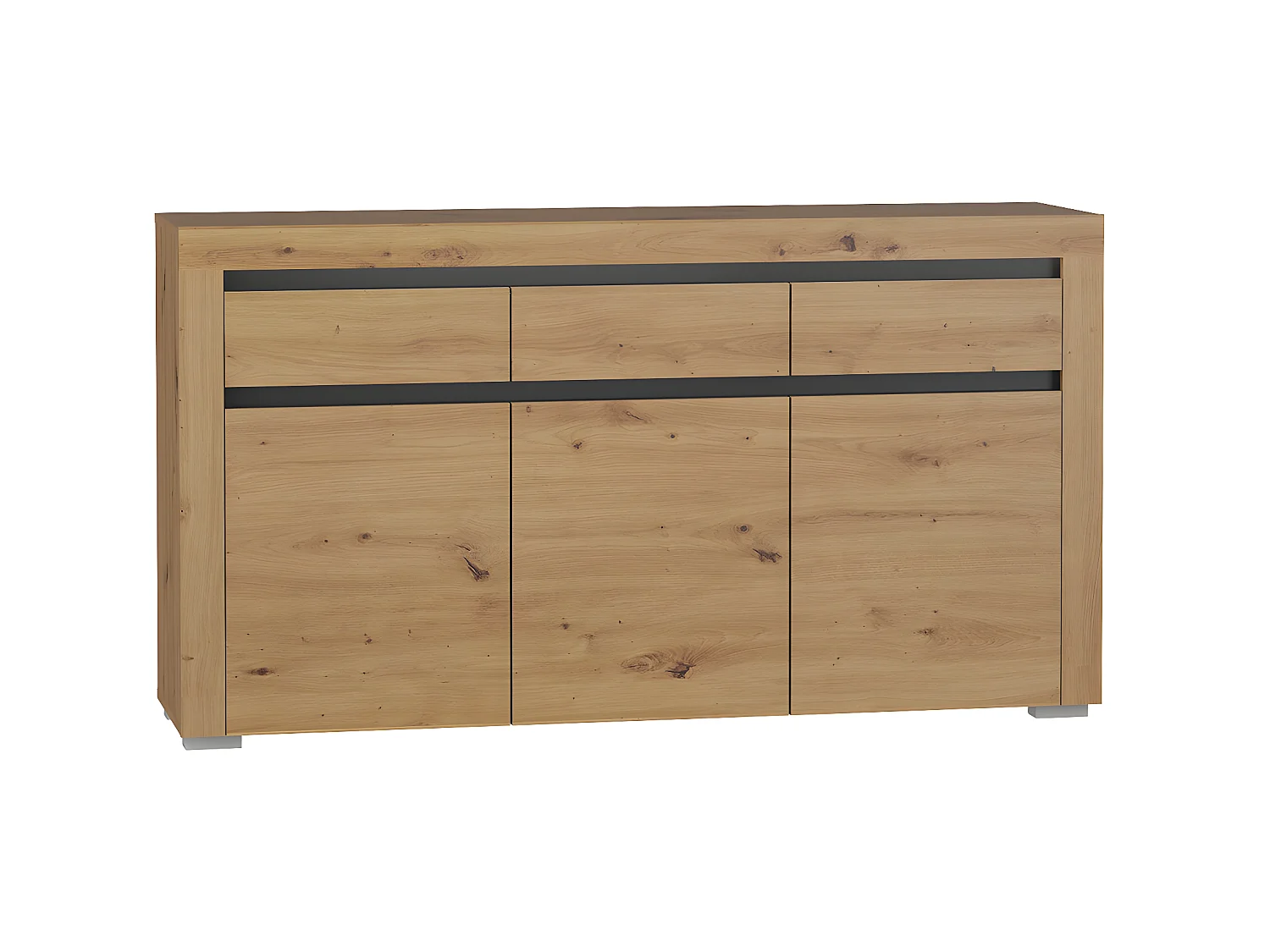 Buffet 3 portes 3 tiroirs LED inclus Kasla Bois et Anthracite