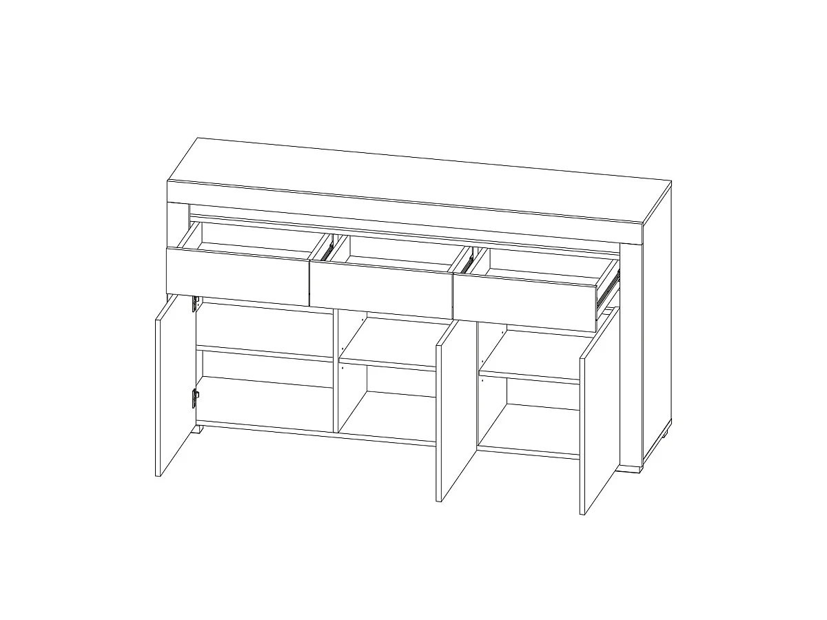 Kasla Wood and Anthracite 3-door sideboard with 3 LED drawers