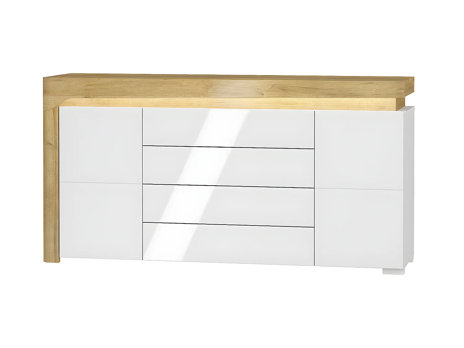 Buffet 2 portes 4 tiroirs LED inclus Teo Blanc et Bois