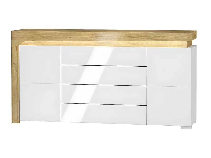 Teo Wit en Hout 2-deurs dressoir met 4 LED laden