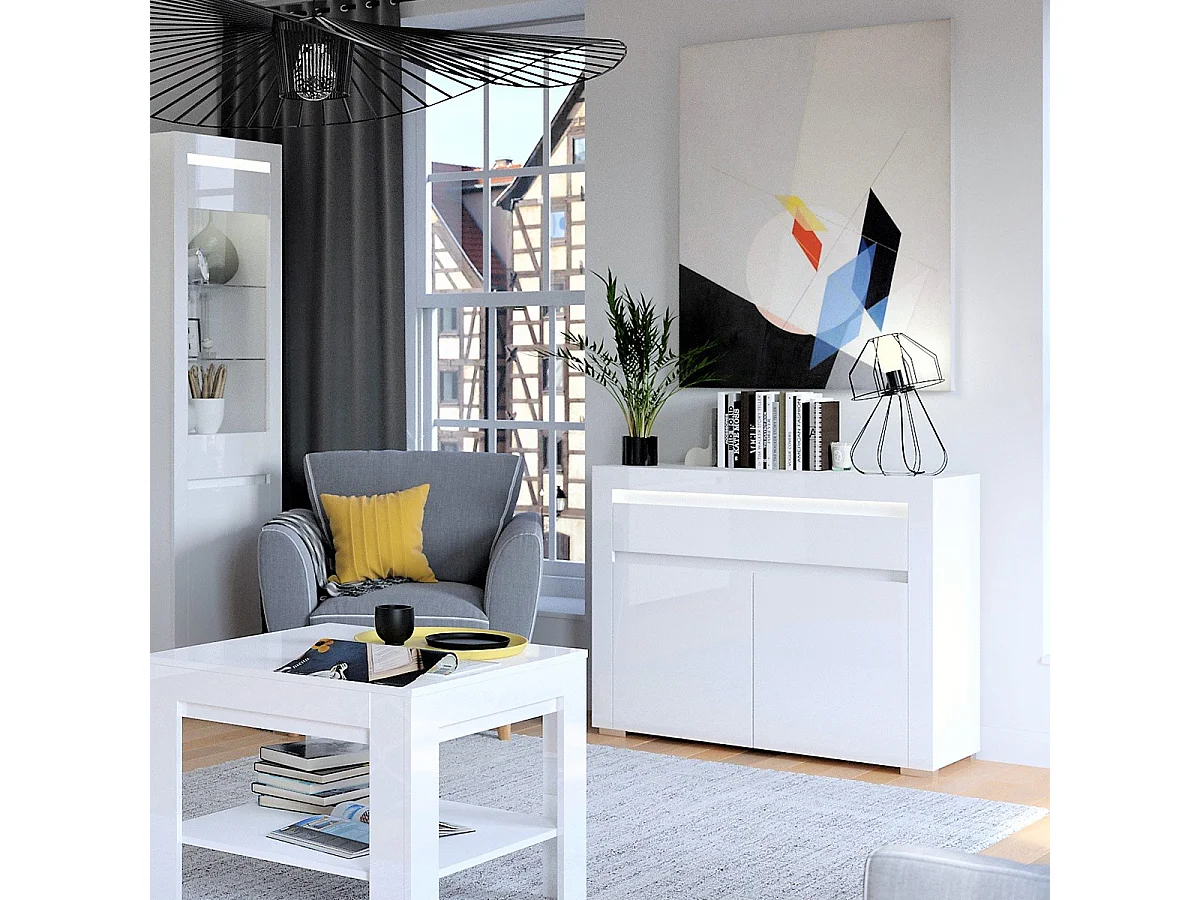 Buffet 2 portes 1 tiroir LED inclus Kasla Blanc