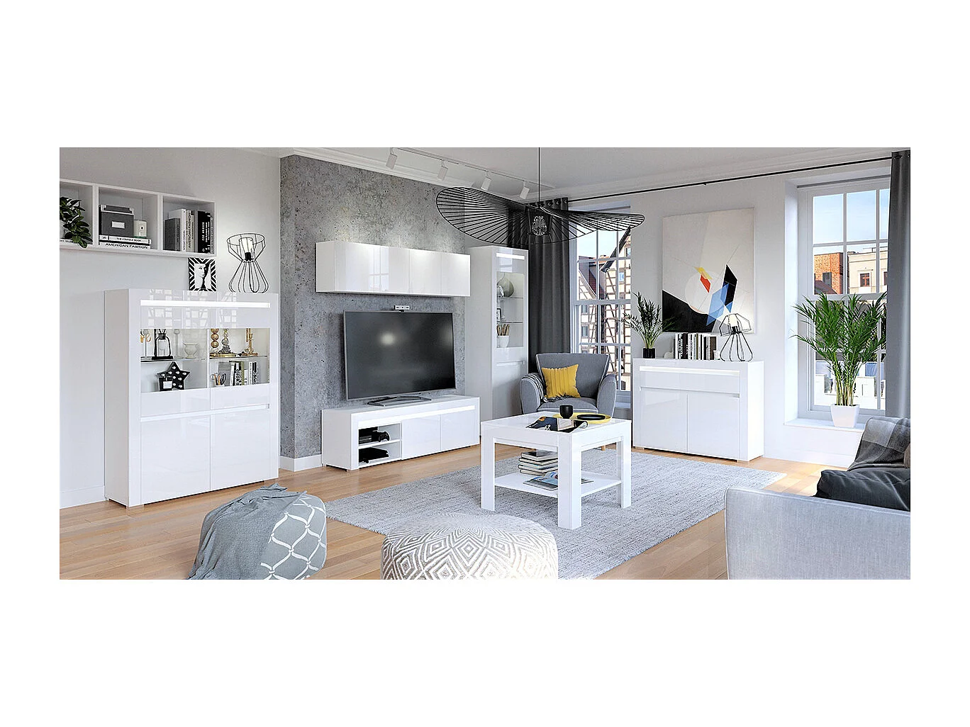 Buffet 2 portes 1 tiroir LED inclus Kasla Blanc