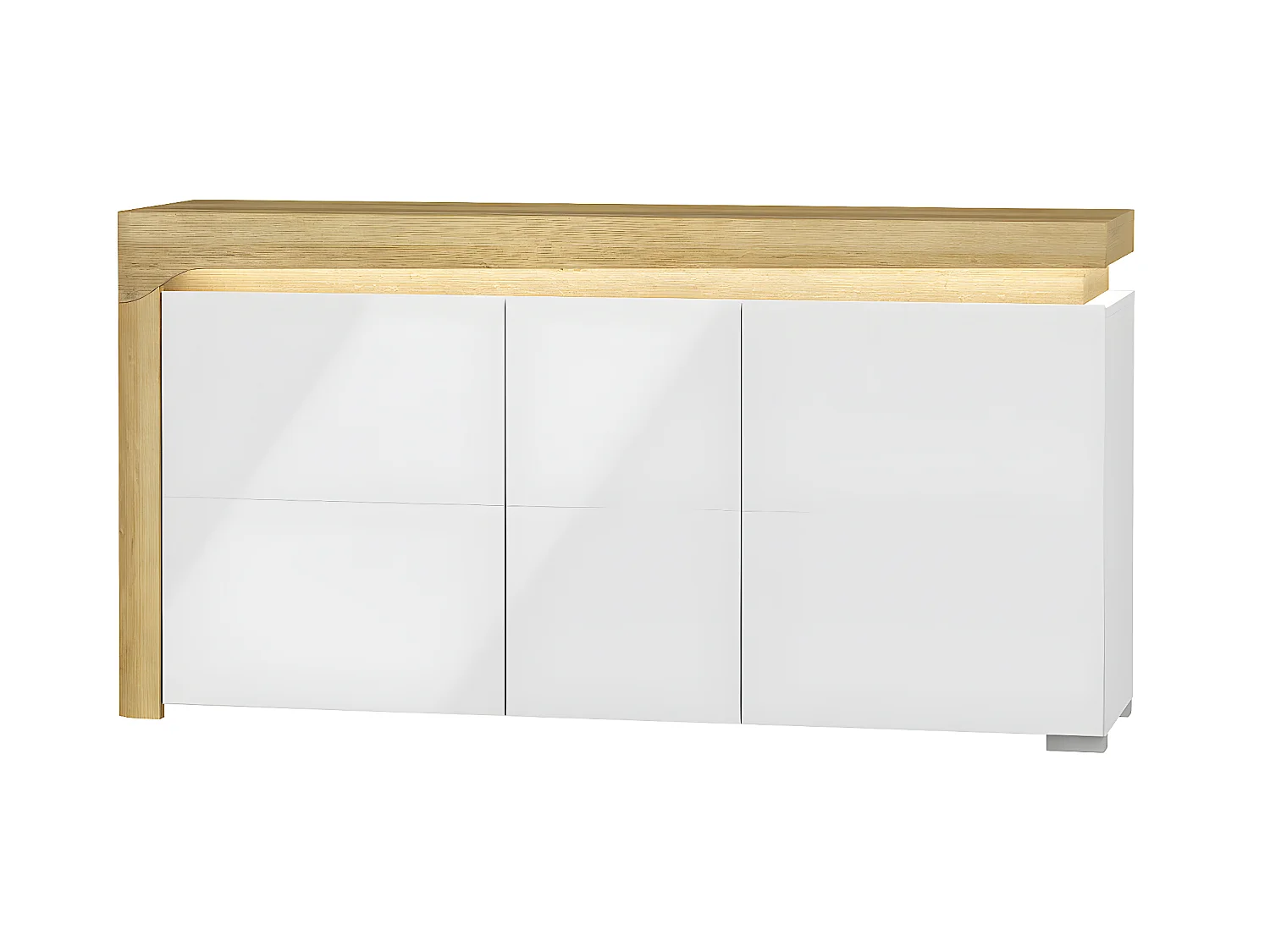 Buffet 3 portes LED inclus Teo Blanc et Bois