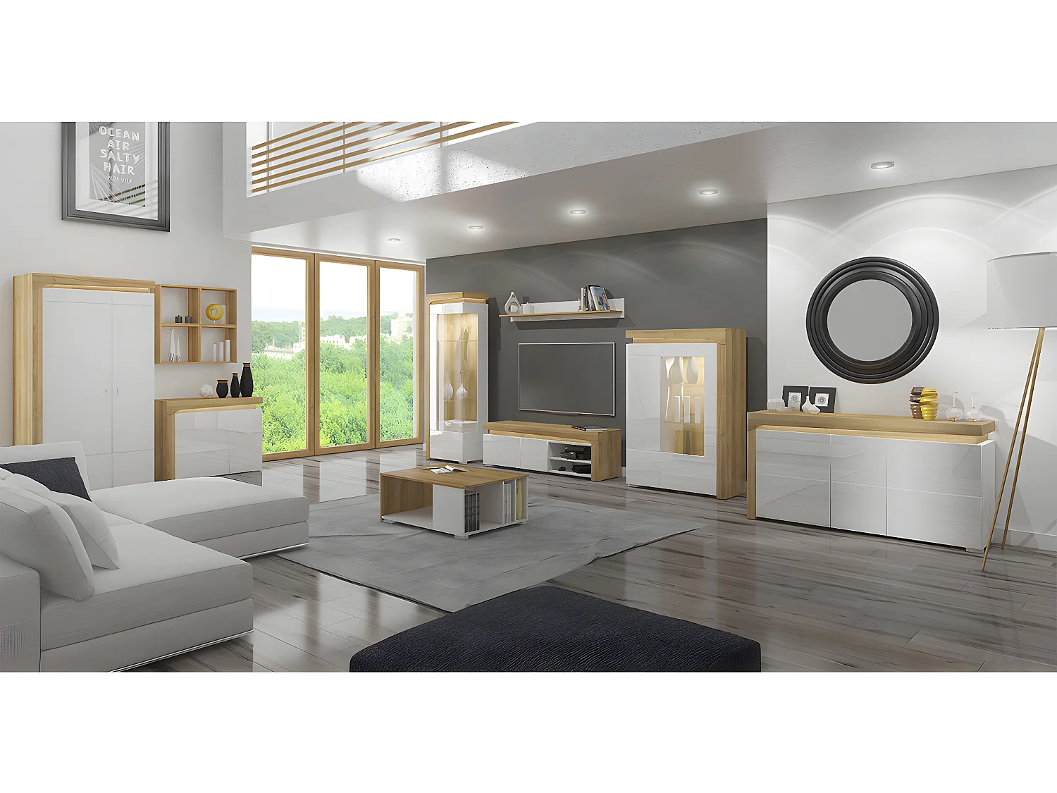 Buffet 2 portes LED inclus Teo Blanc et Bois