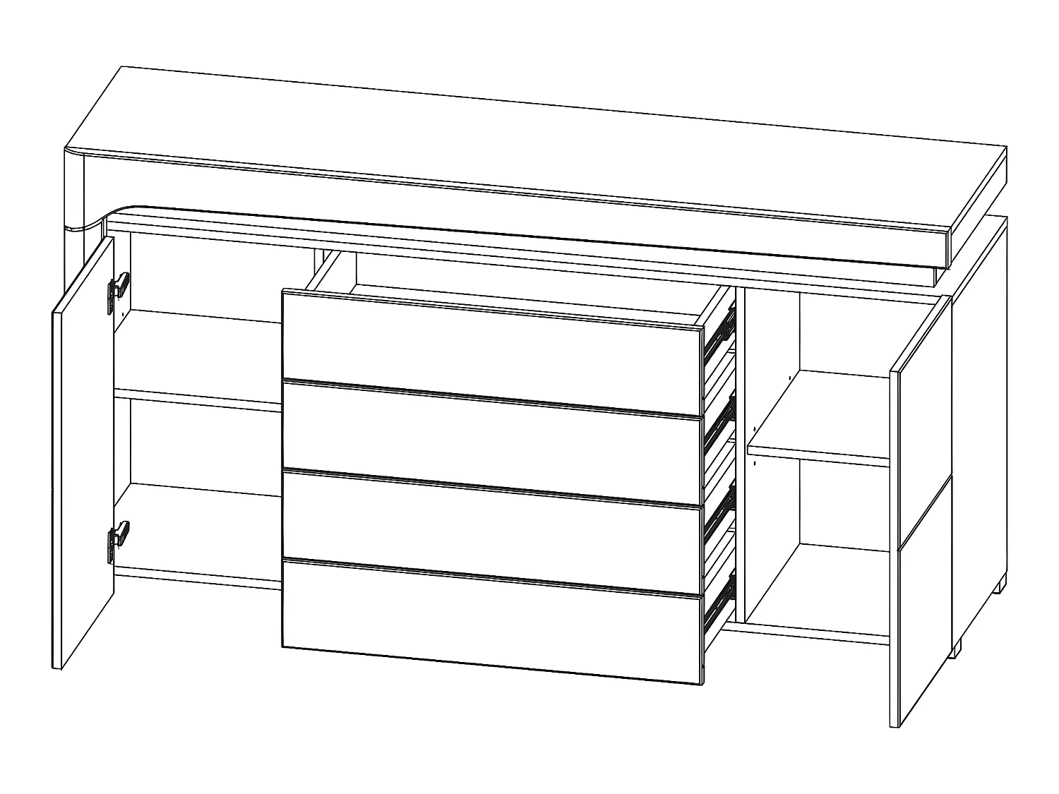 Teo Wit en Grijs 2-deurs dressoir met 4 LED laden