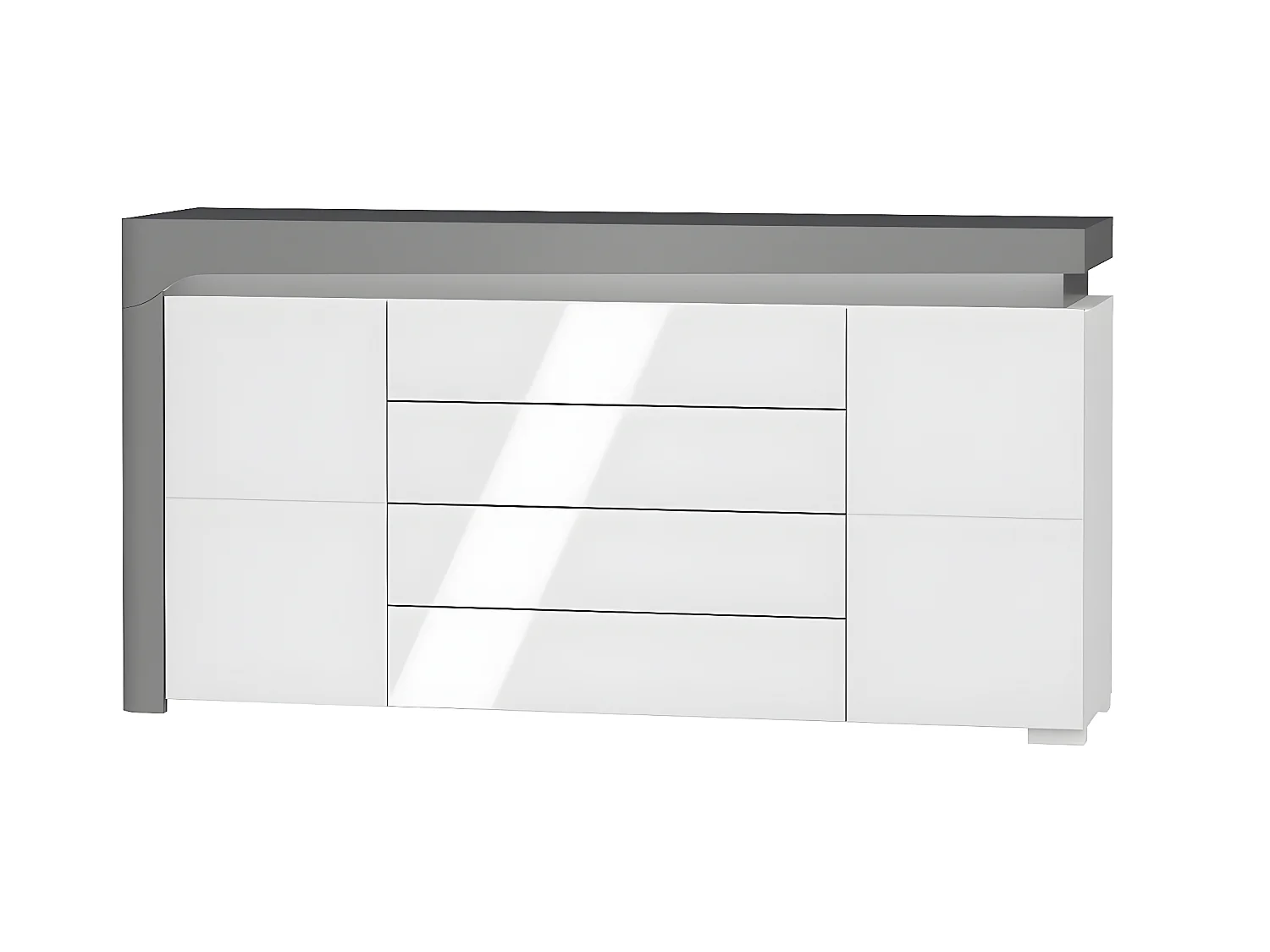 Buffet 2 portes 4 tiroirs LED inclus Teo Blanc et Gris