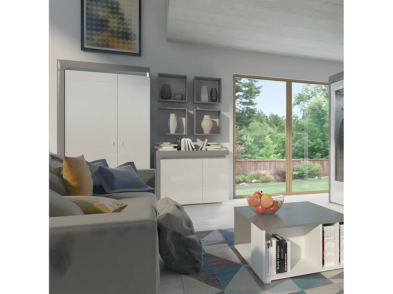 Aparador 2 portas Teo branco e cinzento 82cm