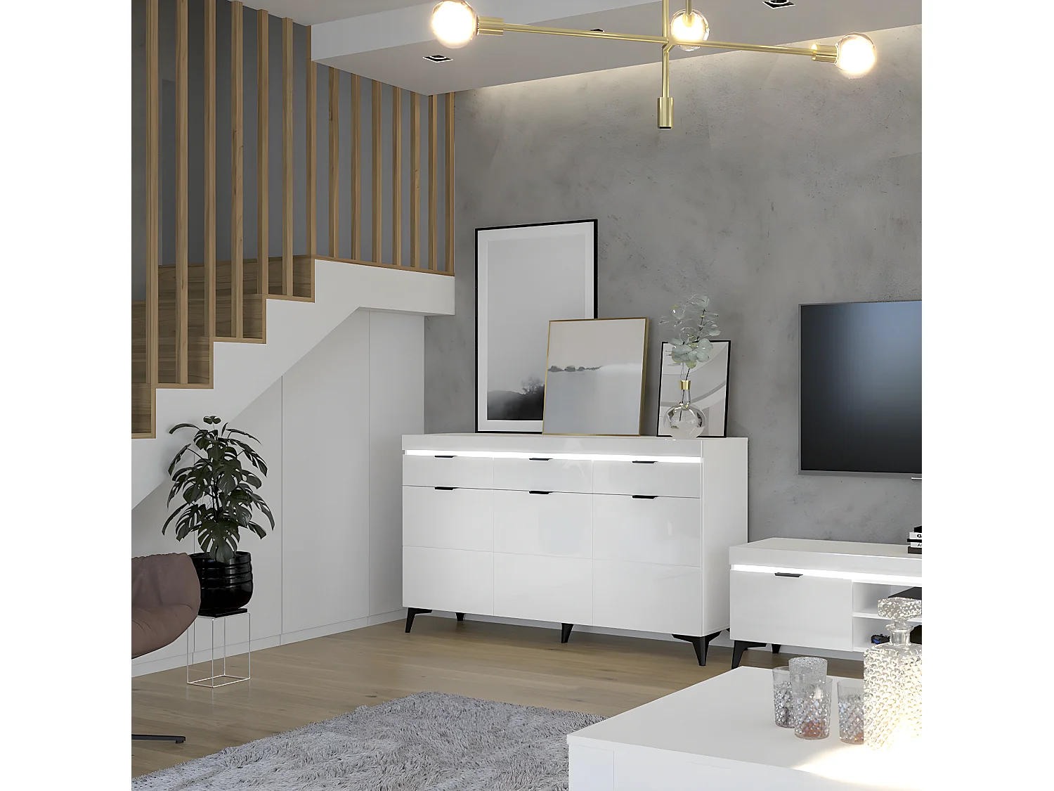 Ruben Wit 3-deurs dressoir met 3 LED laden