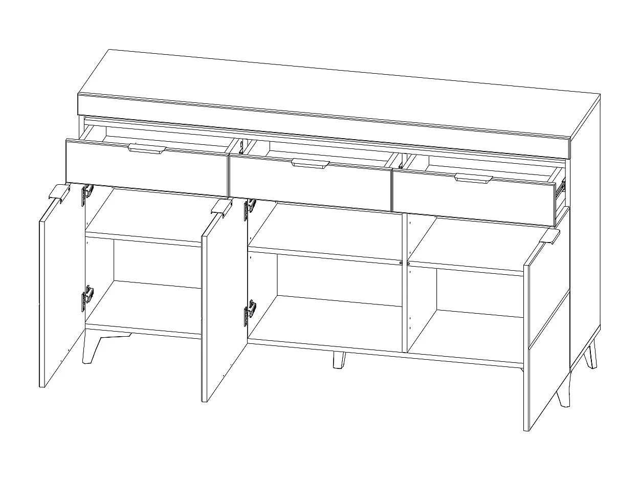 Buffet 3 portes 3 tiroirs LED inclus Ruben Blanc