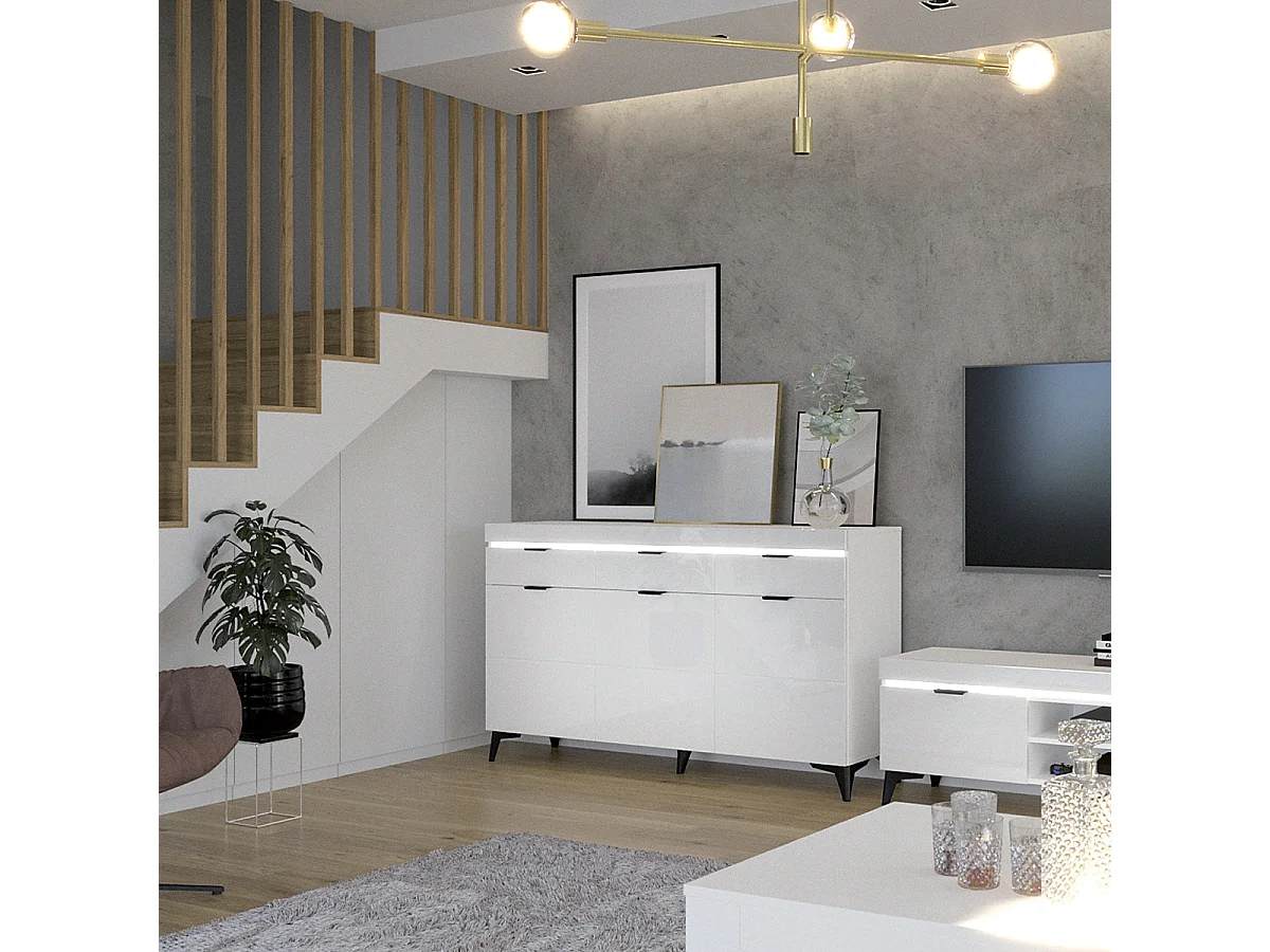 Buffet 3 portes 3 tiroirs LED inclus Ruben Blanc