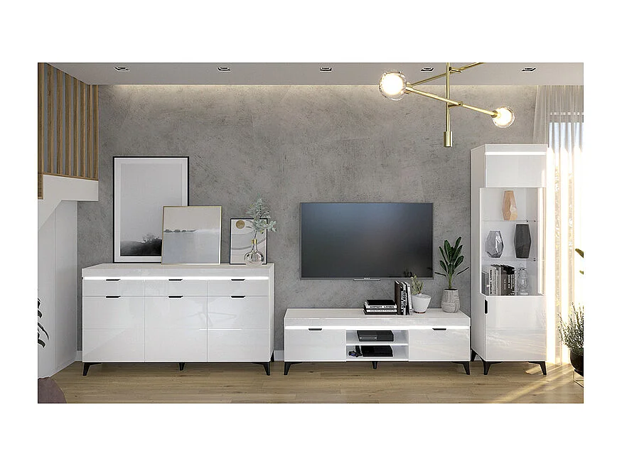 Buffet 3 portes 3 tiroirs LED inclus Ruben Blanc