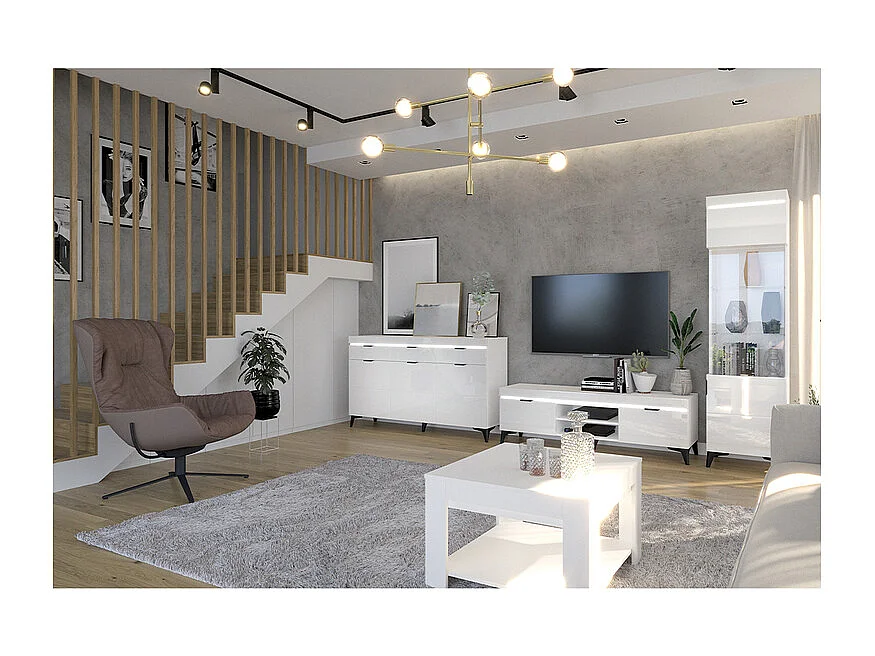 Buffet 3 portes 3 tiroirs LED inclus Ruben Blanc