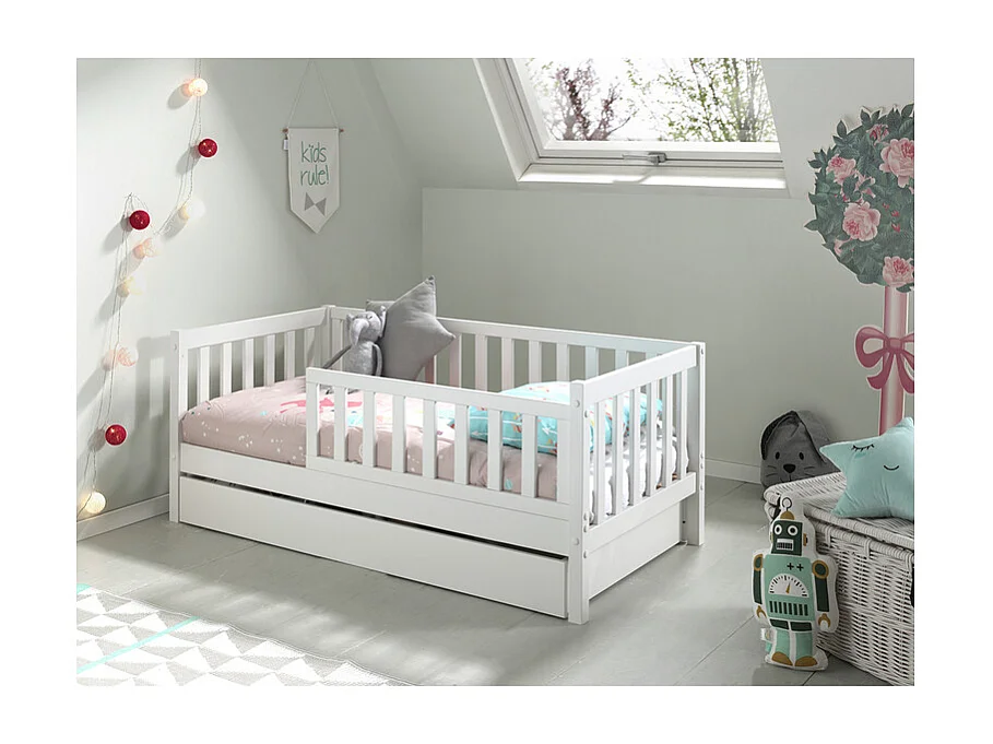 Cama 70x140 con somier y cajón Vipack Tod - Blanco