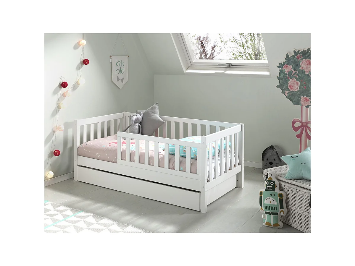Lit Enfant, Sommier & Tiroir "Toddler II" 70x140cm Blanc