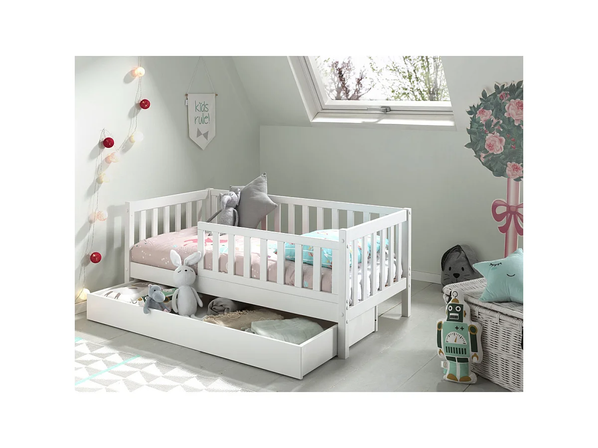 Lit Enfant, Sommier & Tiroir "Toddler II" 70x140cm Blanc