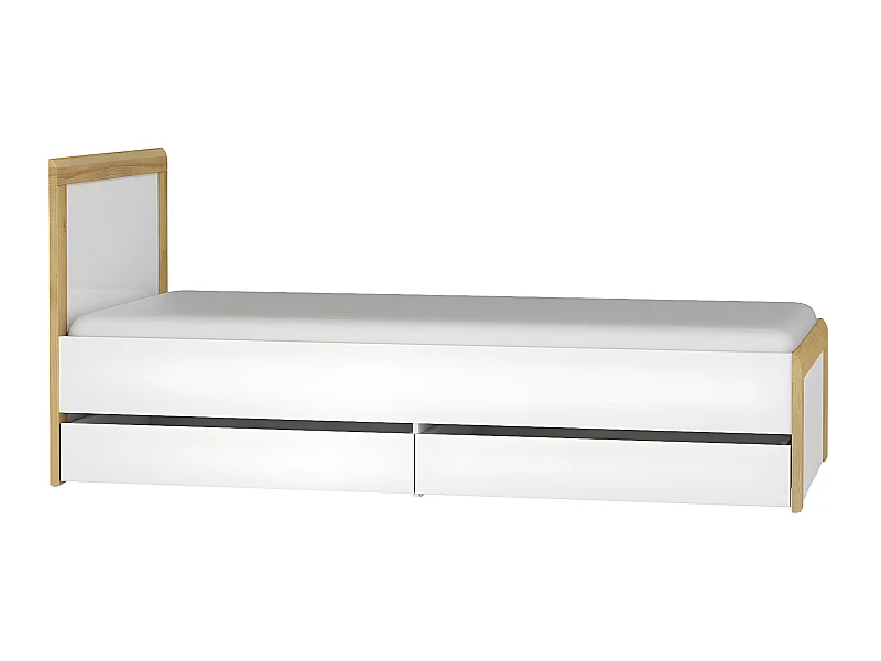 Cama Teo Branco e Madeira 90x200 com gavetas