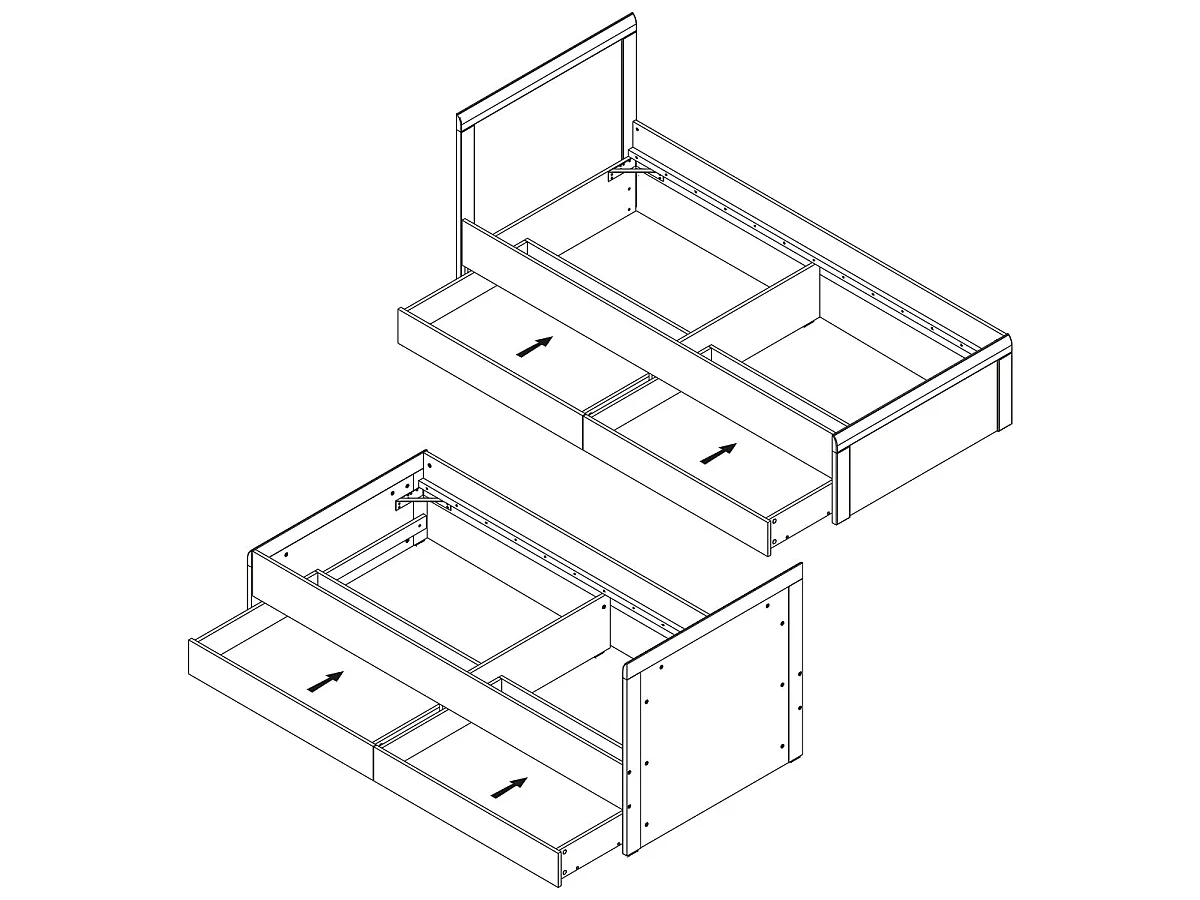 Letto Teo 90x200 bianco e legno con cassetti
