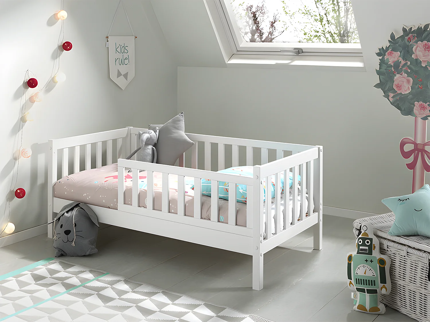 Cama Vipack Tod 70x140 com estrado de ripas - Branco