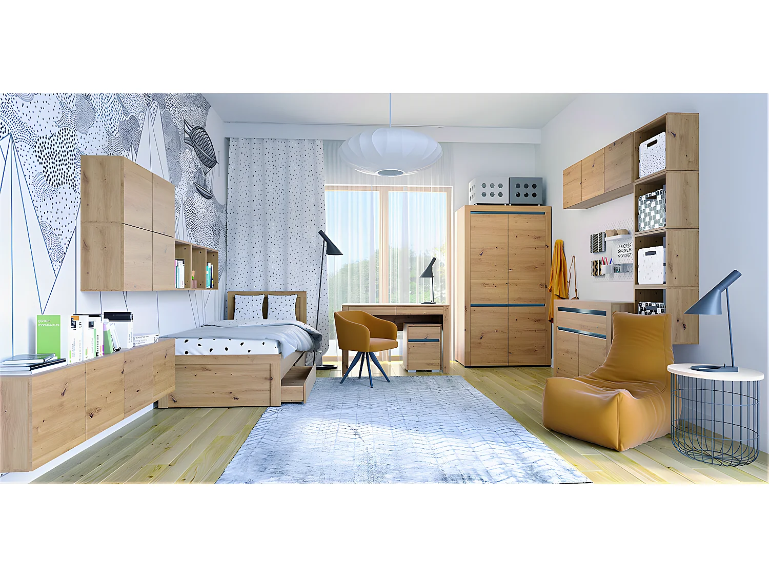 Letto Kasla 90x200 con cassetti in legno e antracite