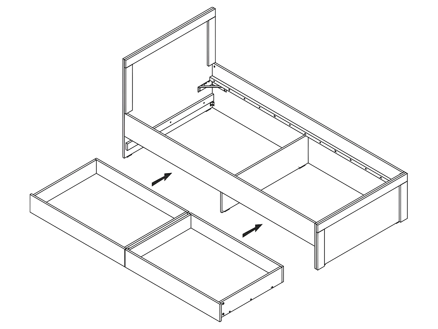 Letto Kasla 90x200 con cassetti in legno e antracite
