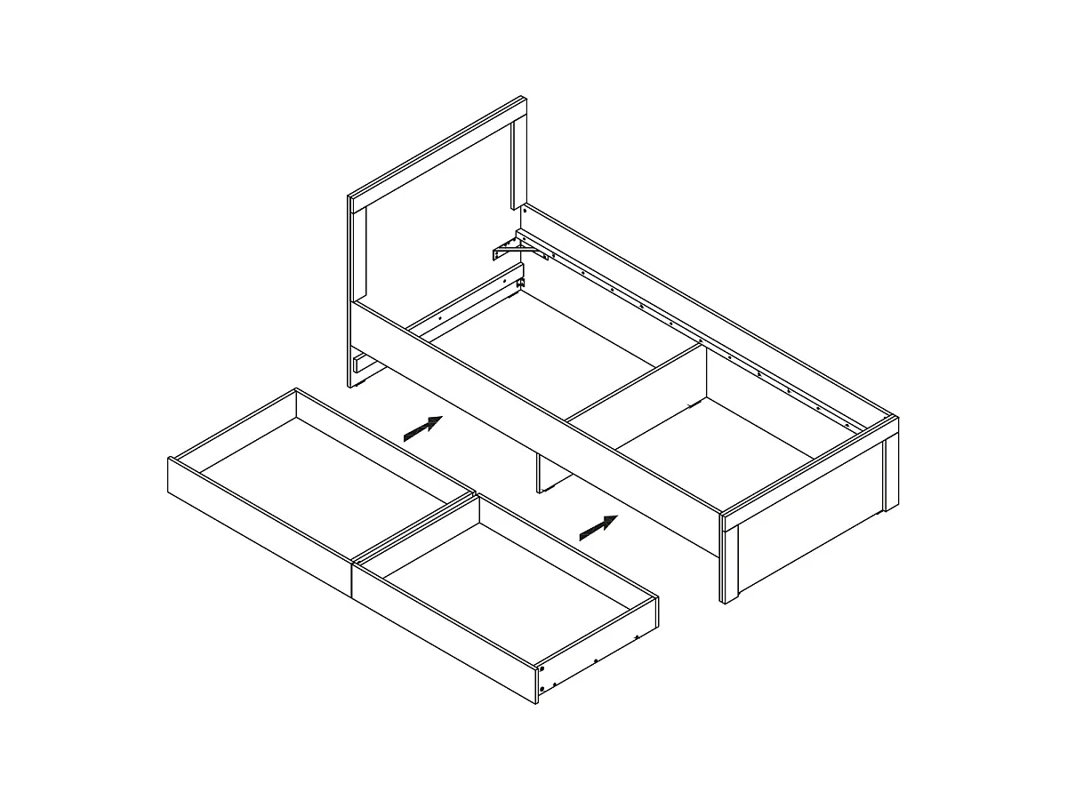 Letto 90x200 cassetti inclusi Kasla Legno e Antracite