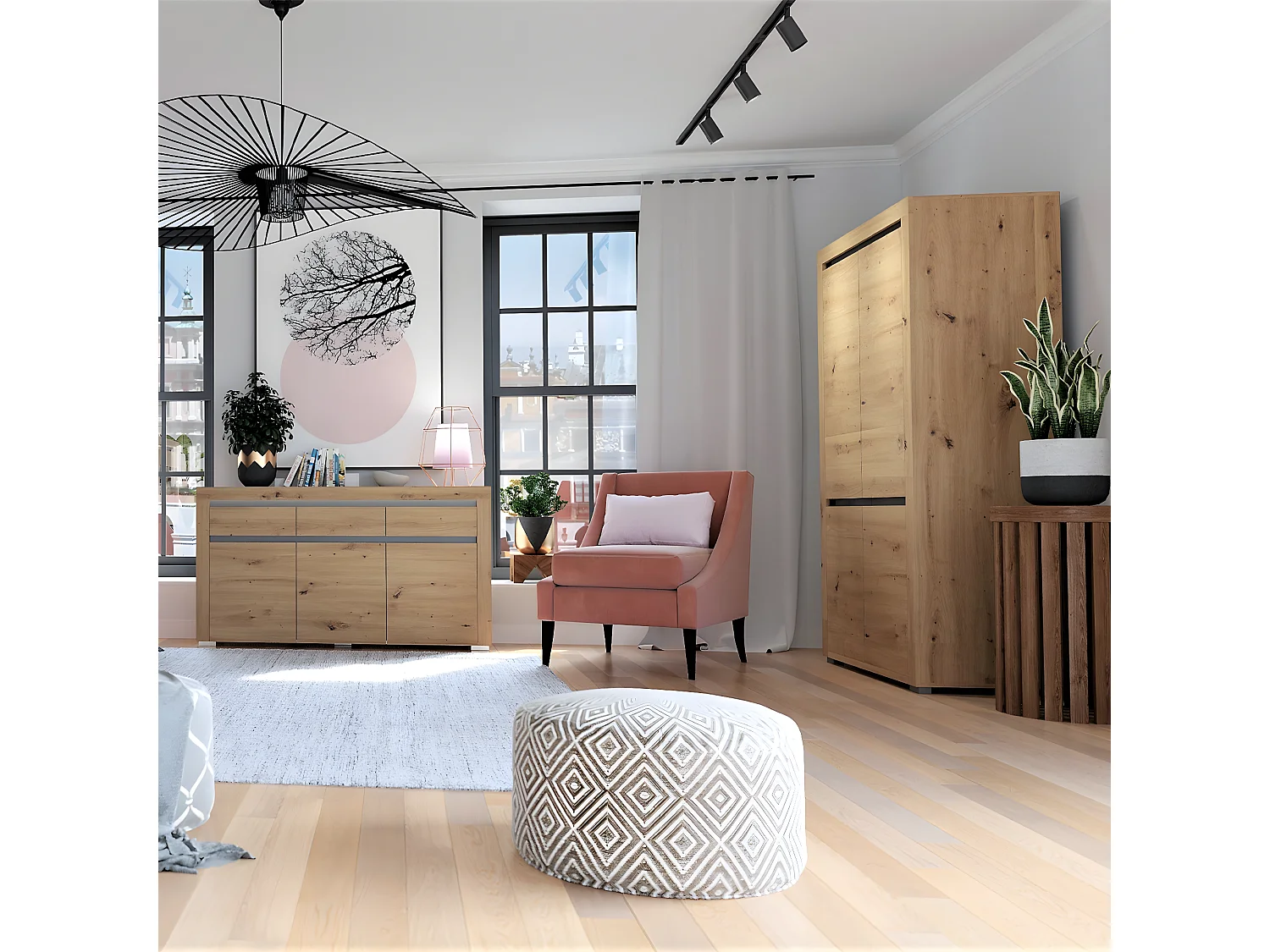 2-türiger Kleiderschrank inkl. LED Kasla Holz und Anthrazit